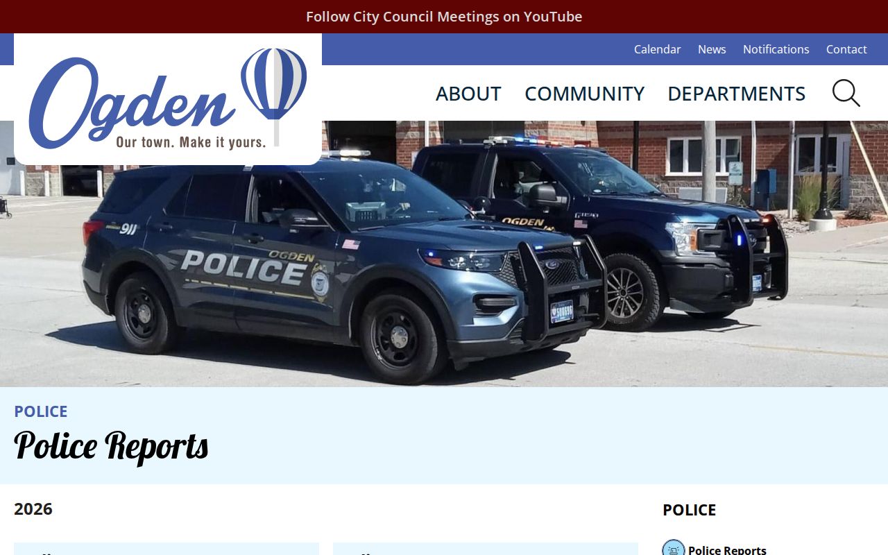 Official Ogden Police Reports archive showing weekly report links