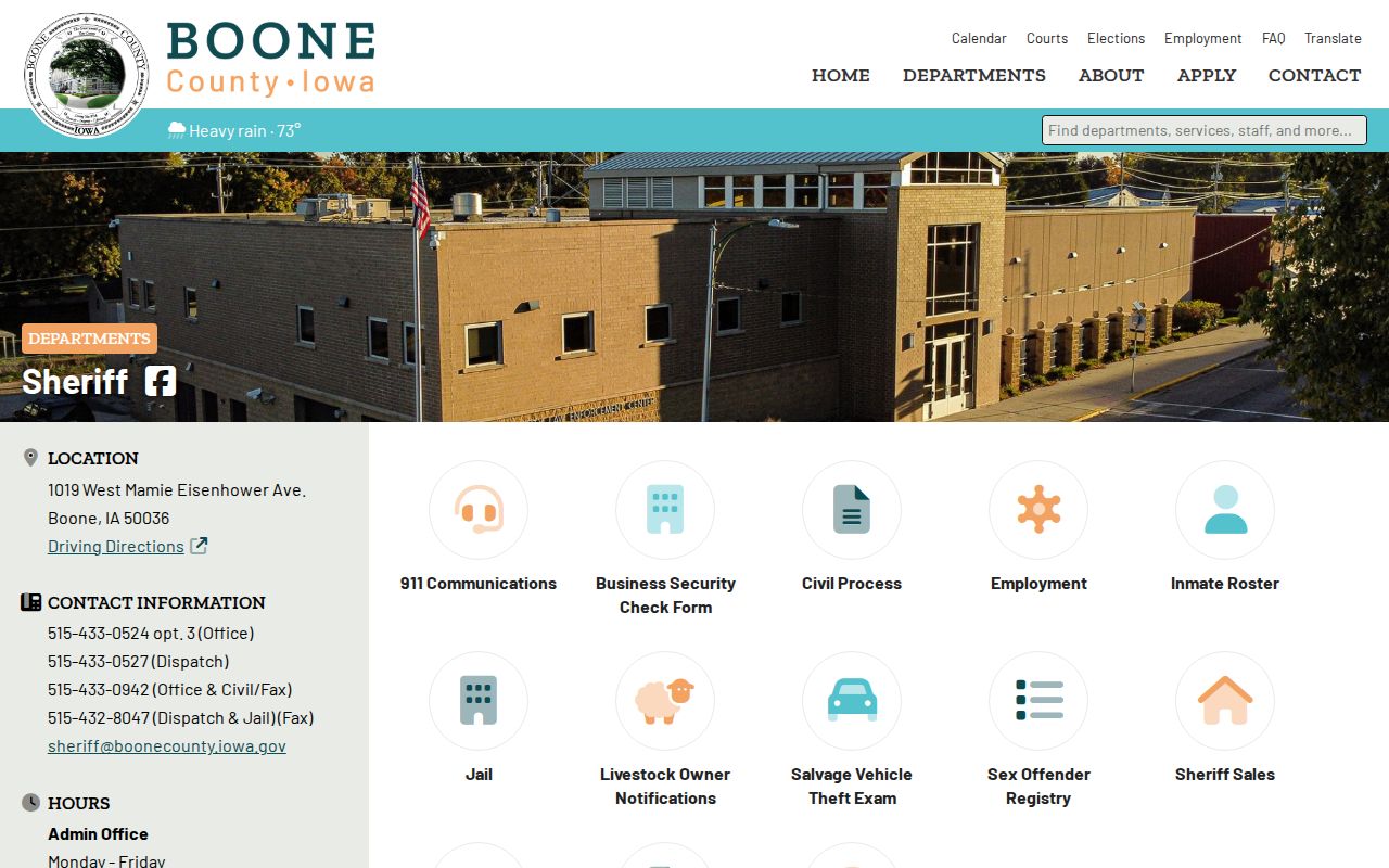 Boone County Sheriff website with official jail and roster links