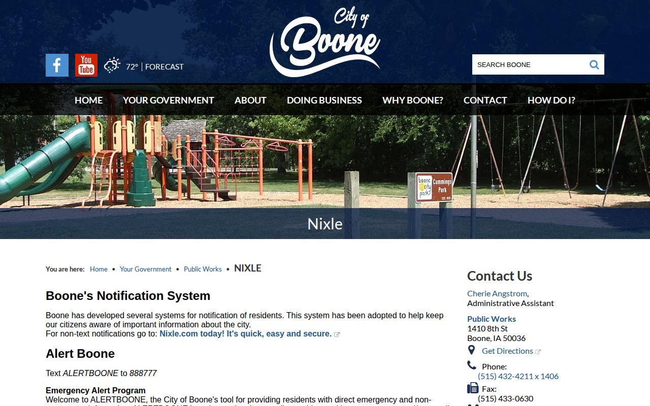 City of Boone Alert Boone page with text signup and emergency notice information